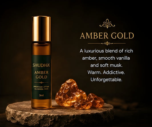 SHUDHIX Amber Gold Premium Attar | Alcohol Free Amber Vanilla Musk Perfume Oil