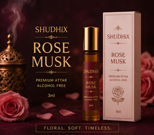 SHUDHIX Rose Musk Premium Attar | Alcohol Free Floral Musk Perfume Oil