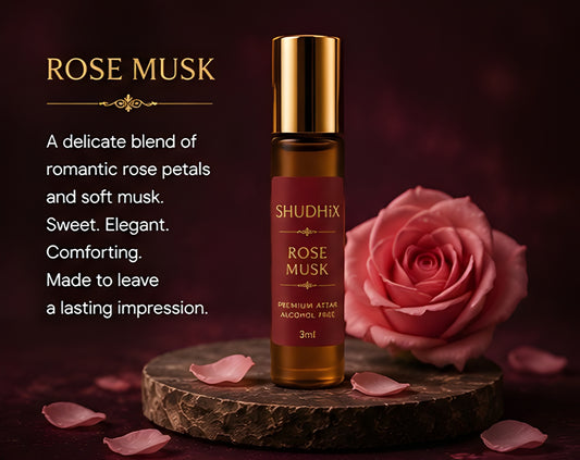 SHUDHIX Rose Musk Premium Attar | Alcohol Free Floral Musk Perfume Oil