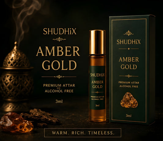 SHUDHIX Amber Gold Premium Attar | Alcohol Free Amber Vanilla Musk Perfume Oil