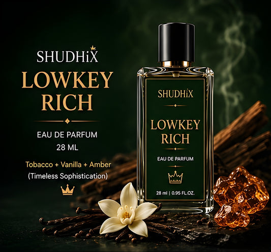 SHUDHIX Lowkey Rich Eau De Parfum for Men | Tobacco, Vanilla, Amber & Musk | Long Lasting Luxury Fragrance