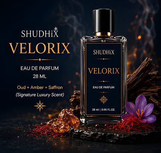 SHUDHIX Velorix Eau De Parfum for Men | Luxury Oud, Amber & Saffron Perfume
