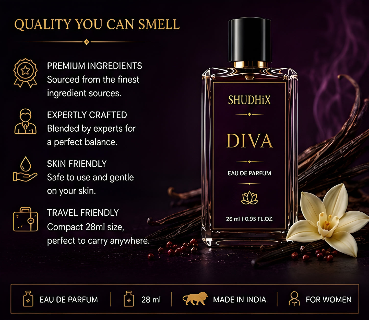 SHUDHIX Diva Eau De Parfum for Women | Vanilla Gourmand Luxury Perfume