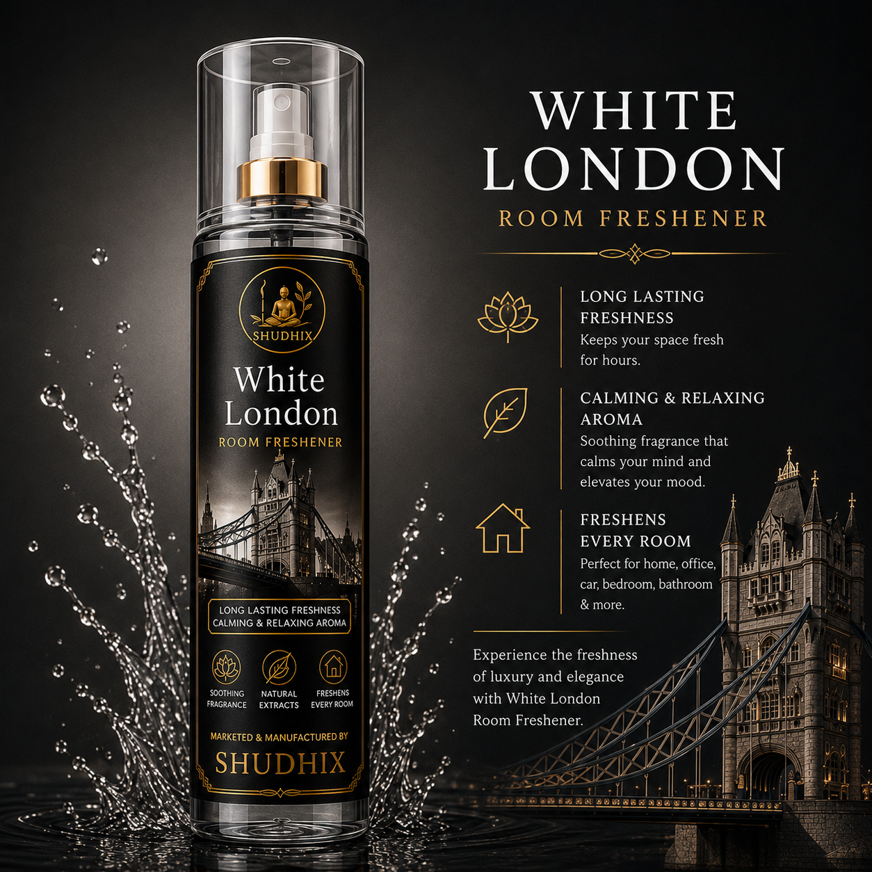SHUDHIX White London Room Freshener | Premium Long Lasting Air Freshener Spray 200 ml