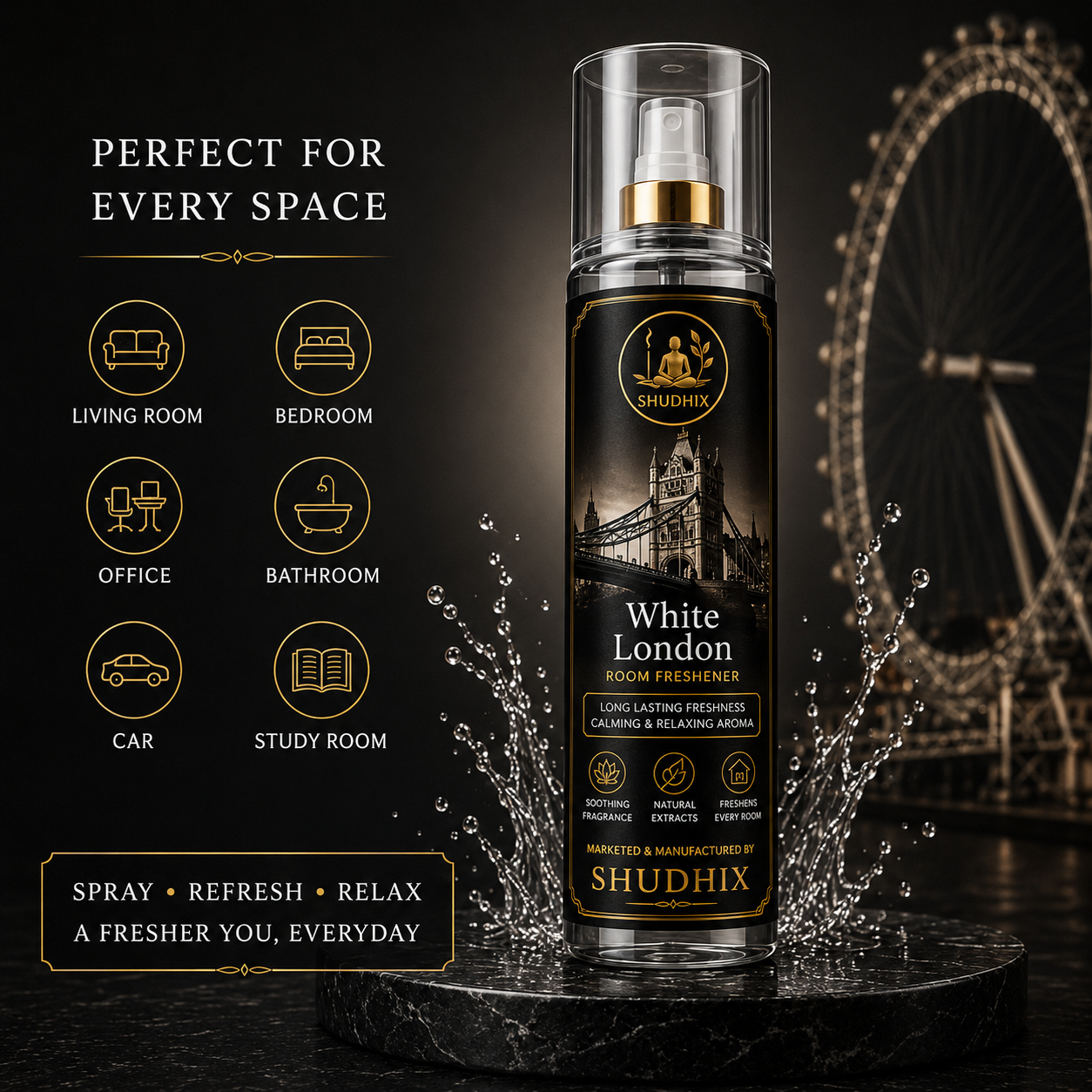 SHUDHIX White London Room Freshener | Premium Long Lasting Air Freshener Spray 200 ml