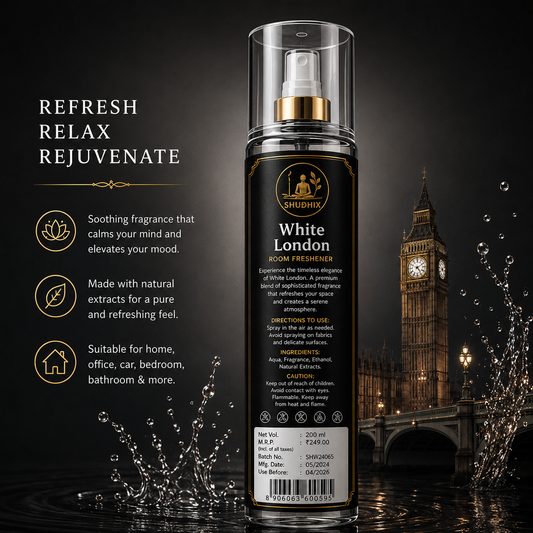 SHUDHIX White London Room Freshener | Premium Long Lasting Air Freshener Spray 200 ml